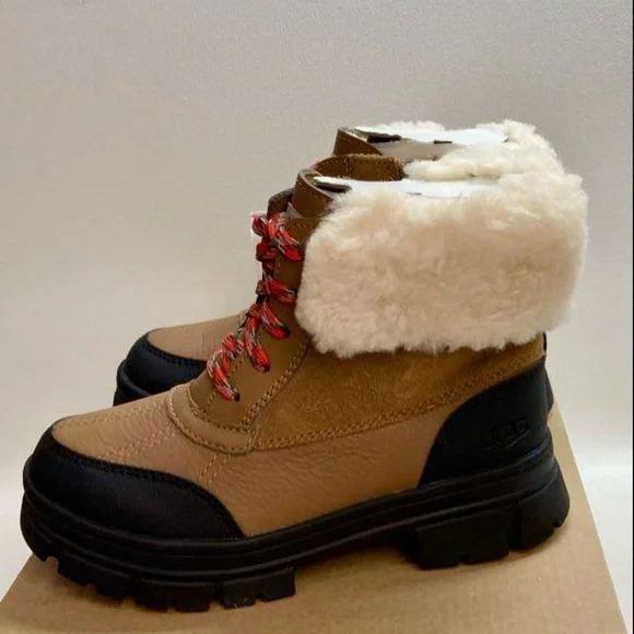 UGG Ashton Addie Snow Boots Chestnut Brow/Black Boys Girls 2Y - Picture 8 of 12